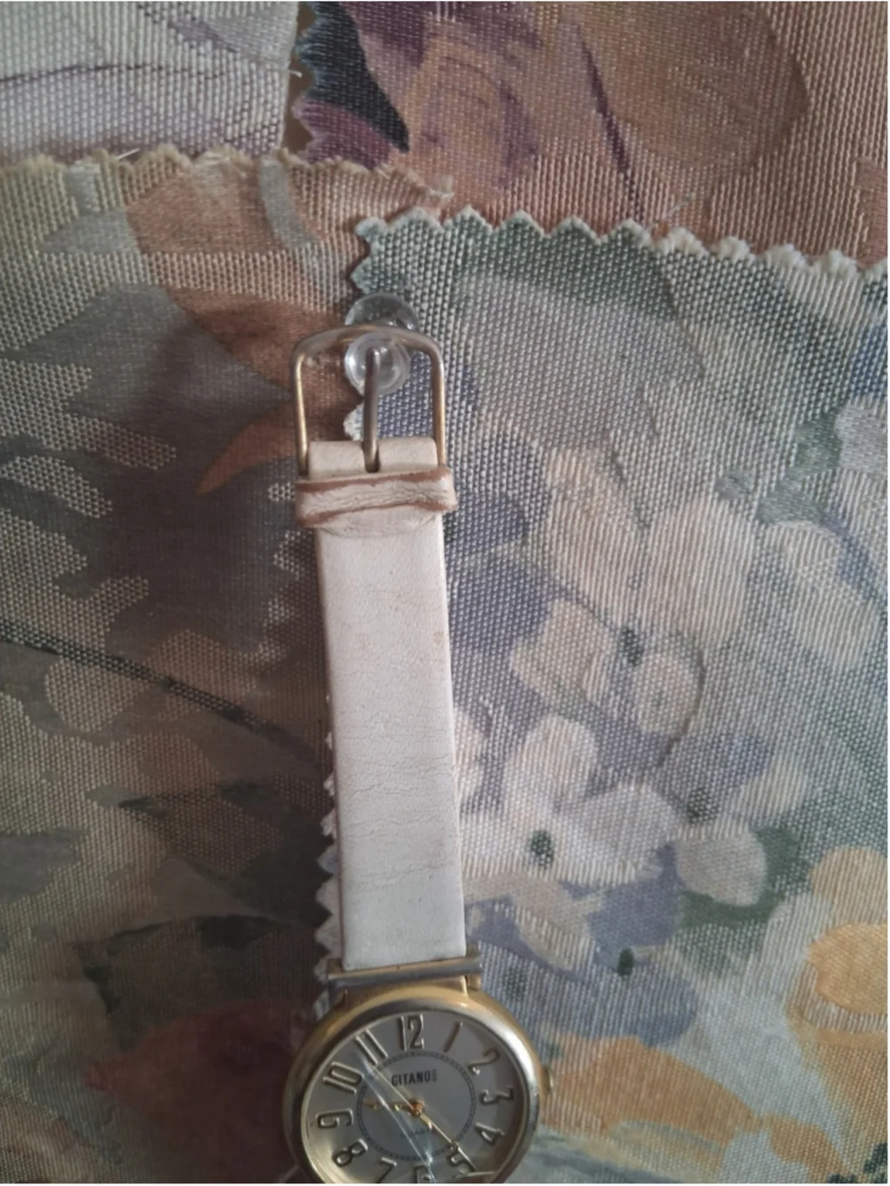 (Parts)Gitano Quartz Analog Wristwatch White Leather Band Gold Tone Case
